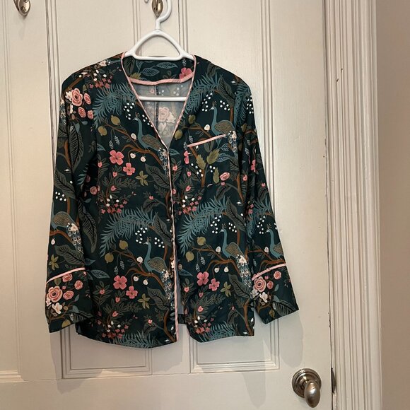 RIFLE PAPER CO. x SUMMERSALT: The Cloud 9 Silky PJ Set, XS, Emerald Peacock - Picture 4 of 6